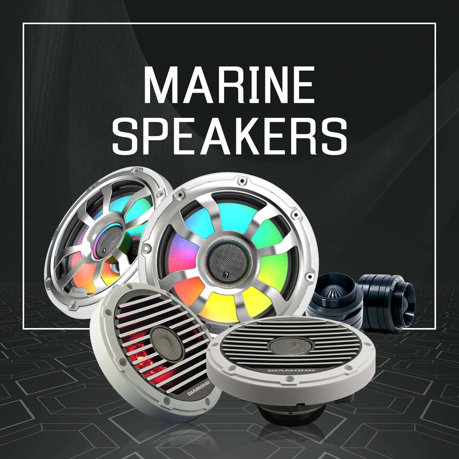 Collection of marine and boat speakers.