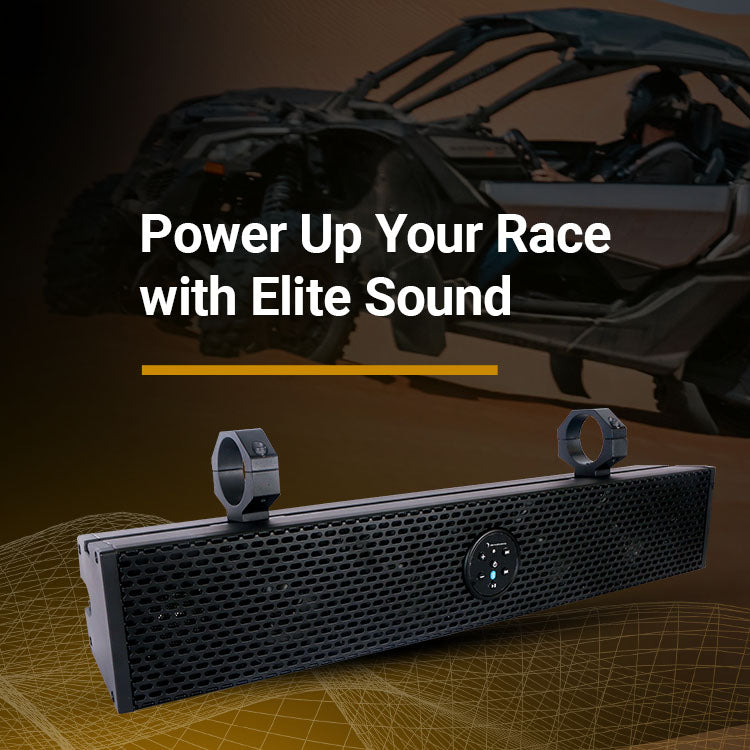 Motor vehicle and sound bar with overlay: Power up your race with elite sound.