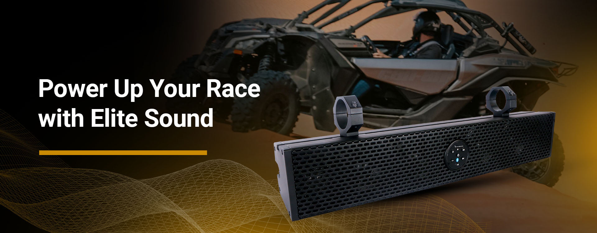 Motor vehicle and sound bar with overlay: Power up your race with elite sound.
