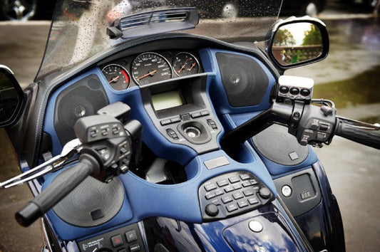 Dashboard and steering wheel of large luxury motorcycle