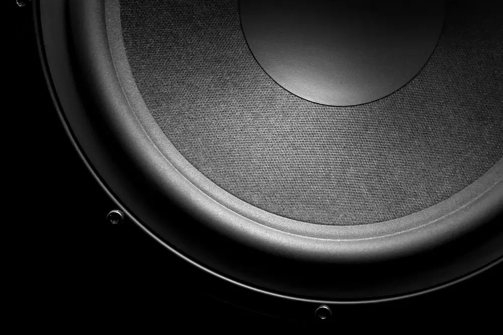 A close-up view of a subwoofer.