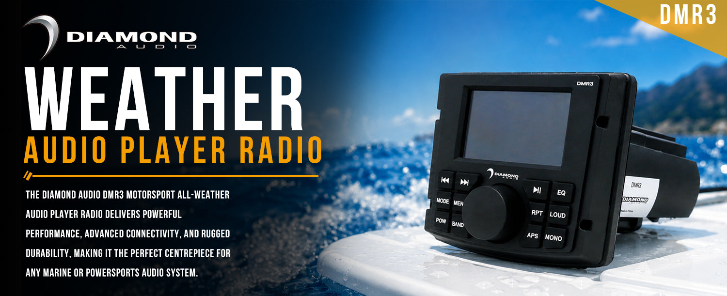 Diamond Audio Weather Audio Player Radio with a scenic background